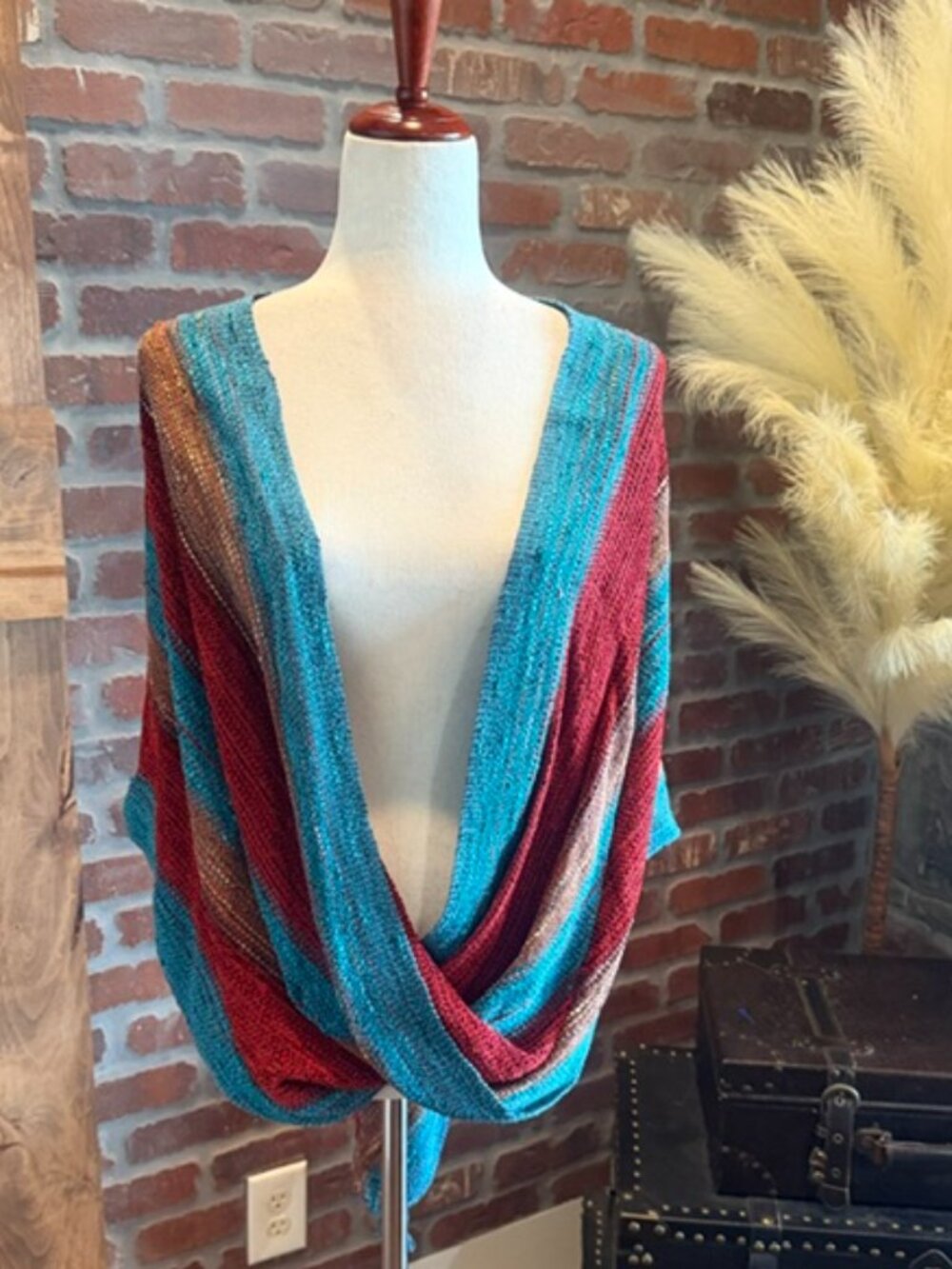 Santa Fe Handwoven Design Striped Poncho Ruana Wrap Boho One Size